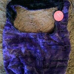 Sew Sweet Minky Reversible shoulder bag, Purple Faux Fur Tote Bag